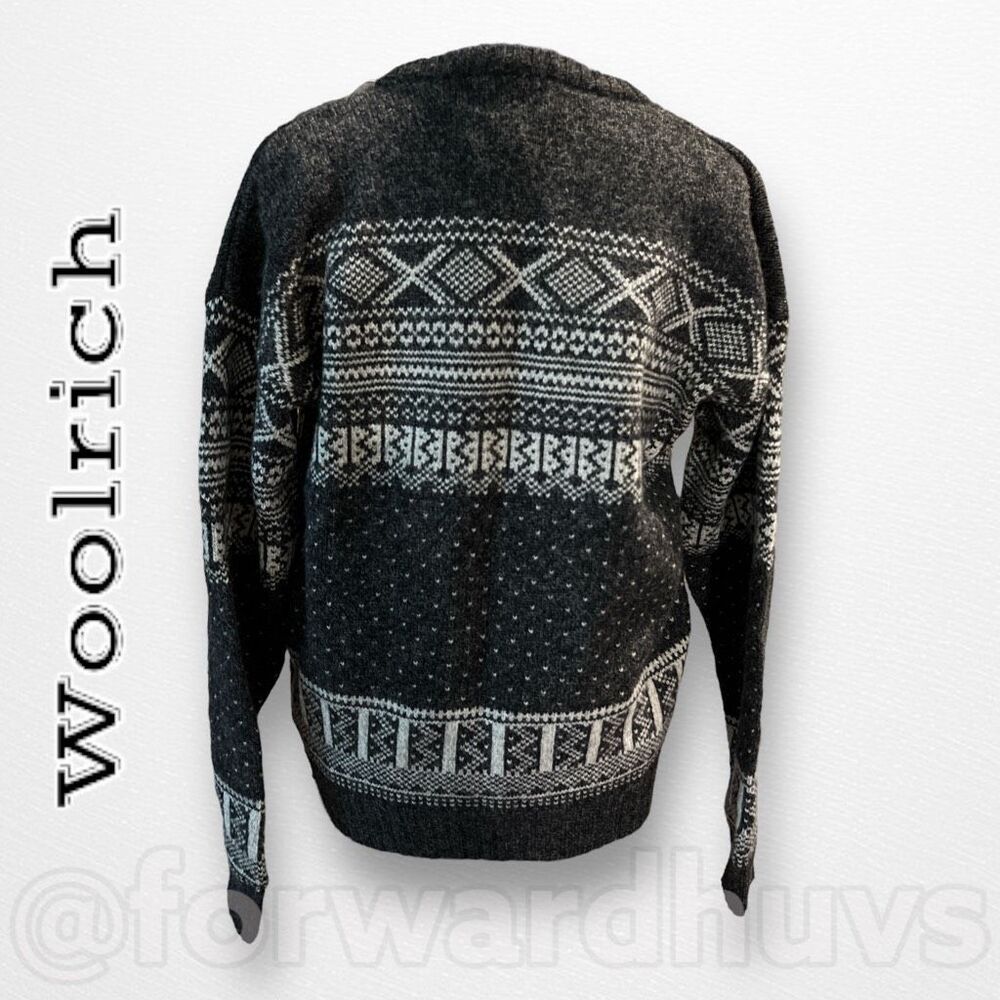 Woolrich Fair Isle Wool Blend Pullover Sweater Gray Men’s Medium - Picture 4 of 9